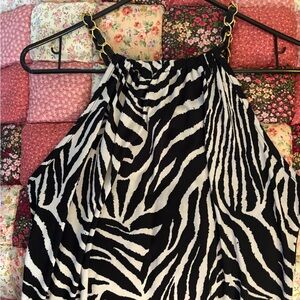 Chic Zebra Print Halter Top with Chain Straps❤️